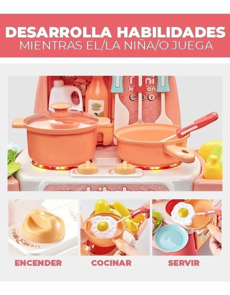 Mini Cocina de Juguete Didáctica 26 piezas Rosada - Otuti